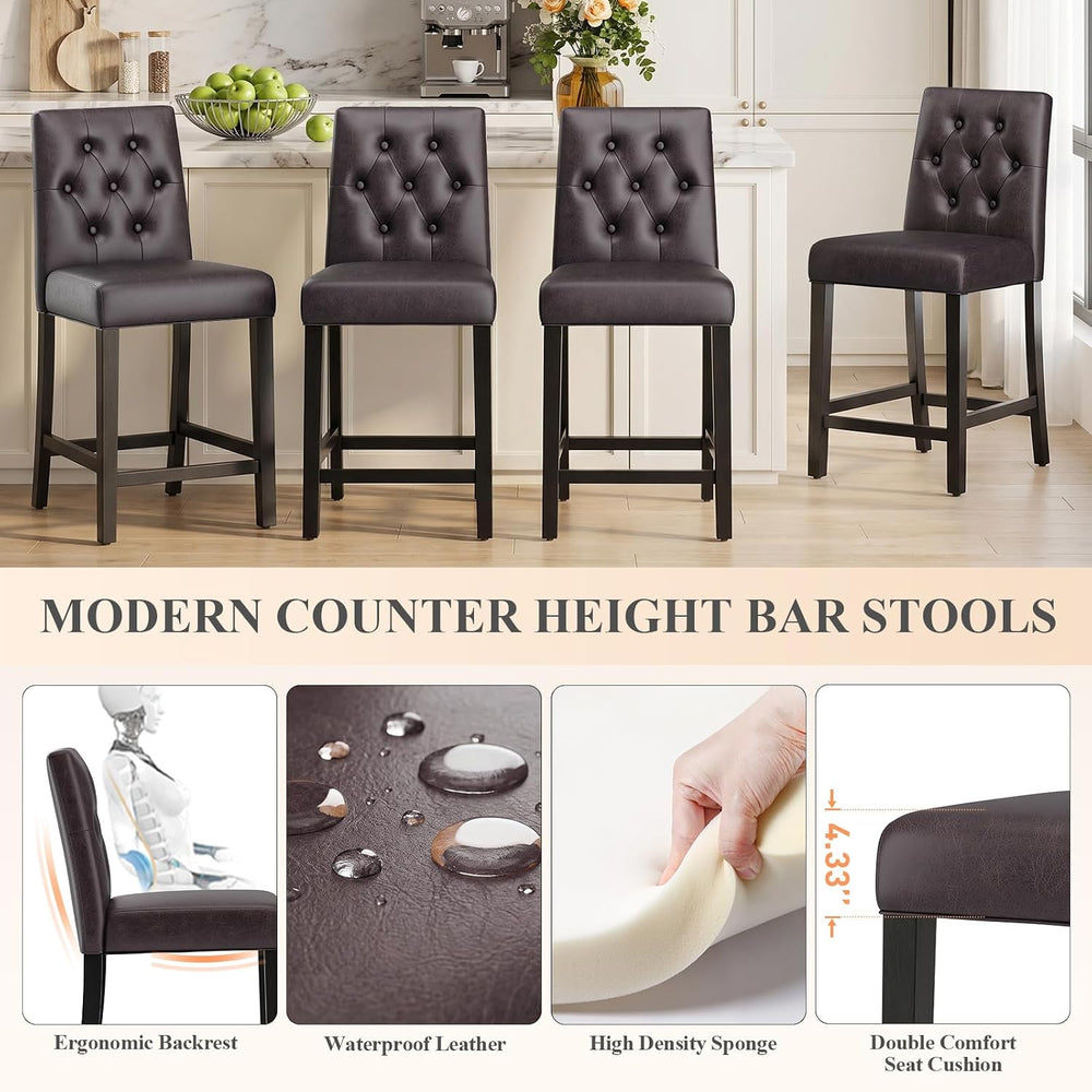 MALOL Bar Stools Set of 3 Faux Leather Counter Height Bar Stools,Darkbrown