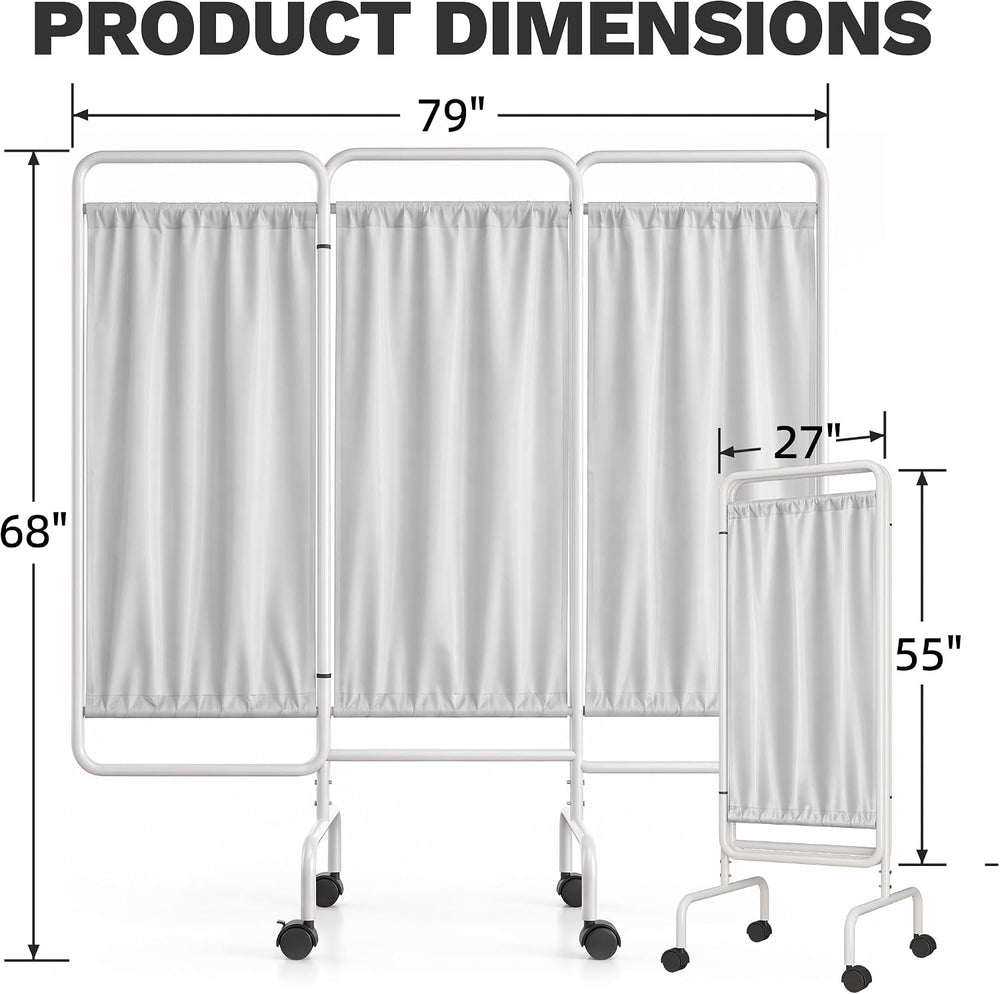 INNOVART 3-Panel Medical Privacy Screen with Wheels, White Vinyl
