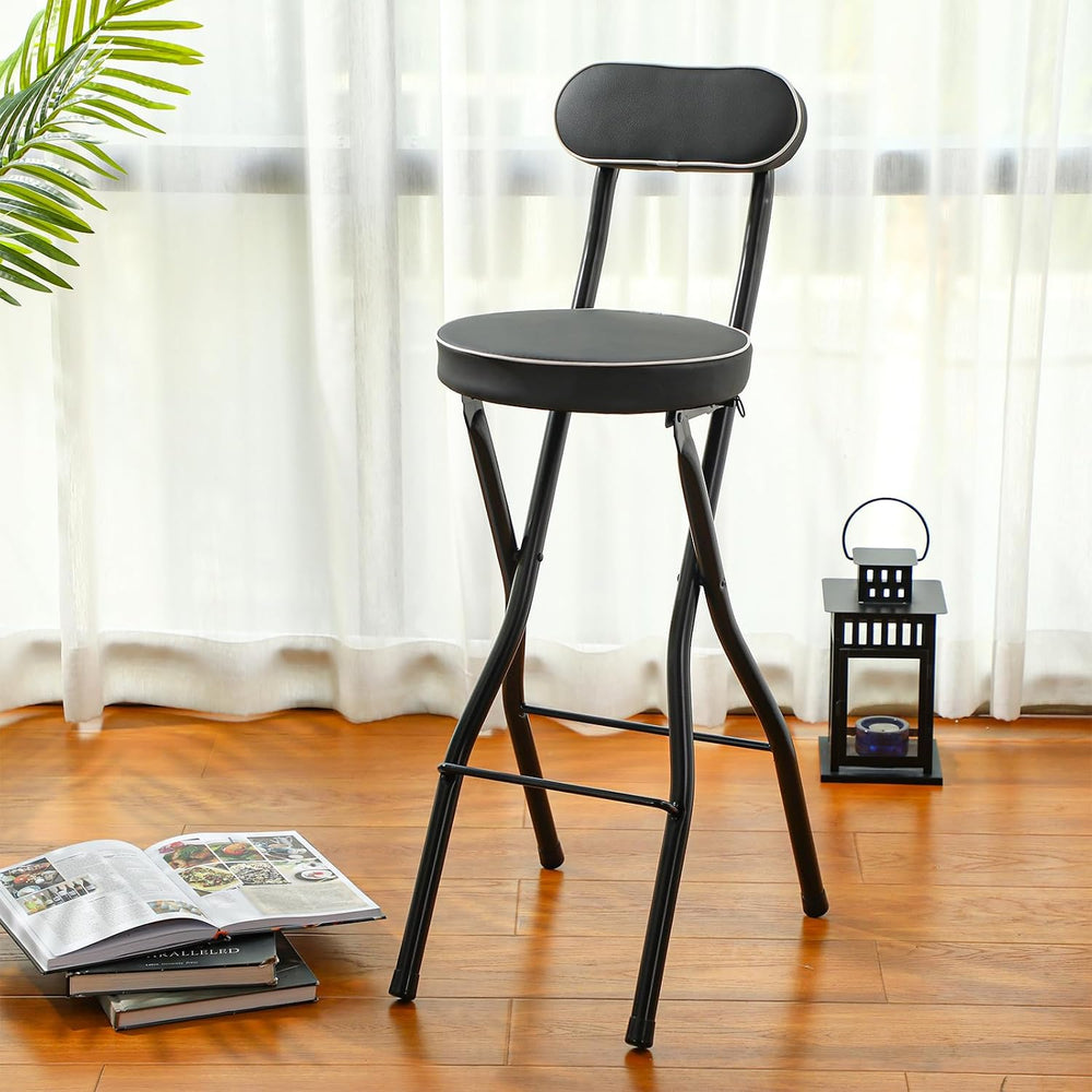 Thyle 1 Pcs 27.5 Inch Folding Bar Stool with Backrest, Cushioned Seat