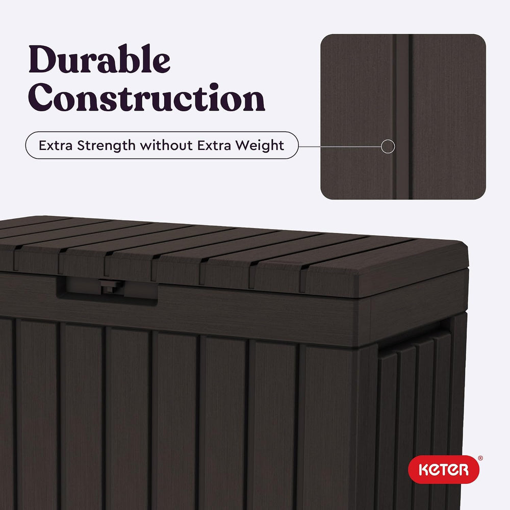 Keter Kentwood 50 Gal Outdoor Storage Box and Patio Side Table