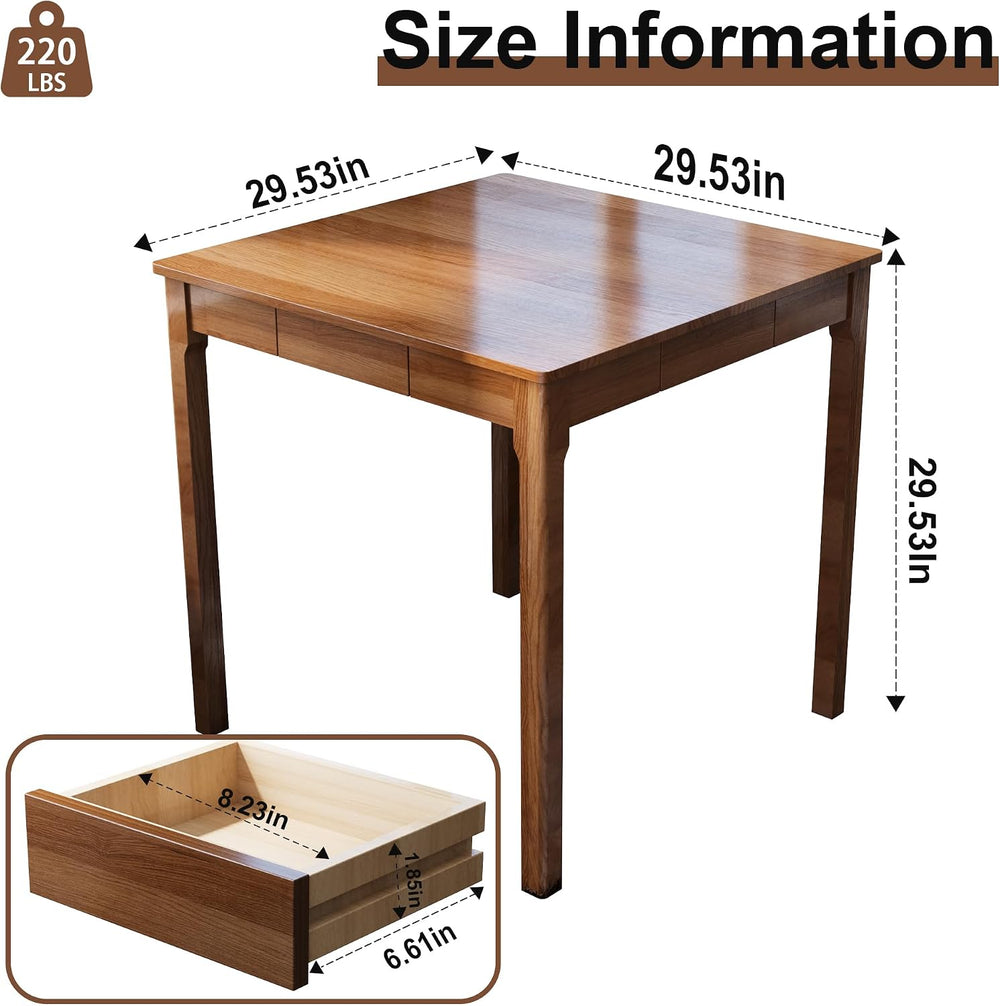 Solid Wood Desk with Drawers - 29.5” Square Dining Table, Mid Century Modern ...