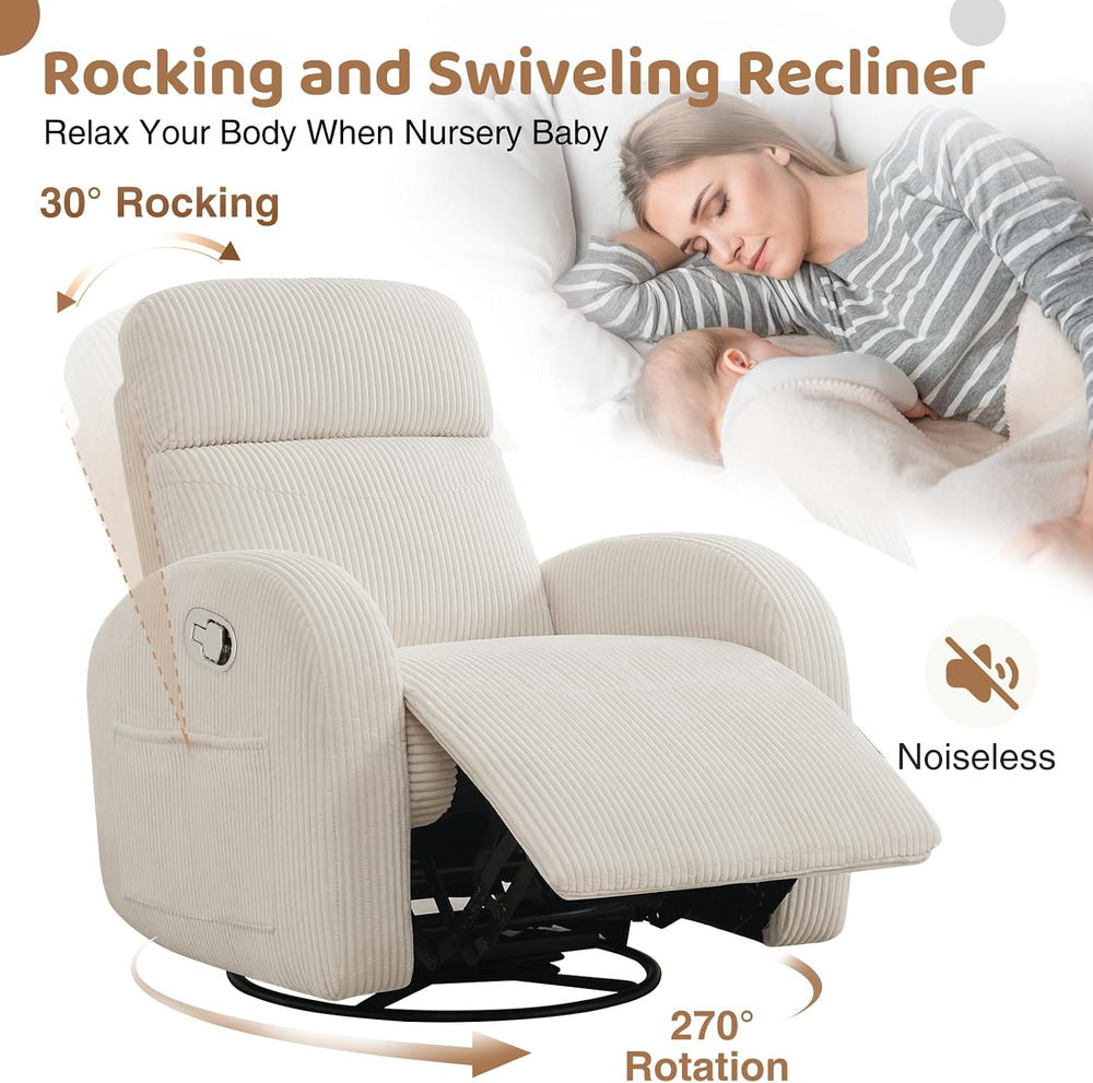Manual Swivel Rocker Recliner, Small Recliners for Small Spaces