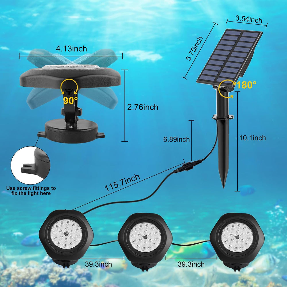 Solar Pond Lights,3000K Warm White LED Underwater Submersible Fountain Light,...