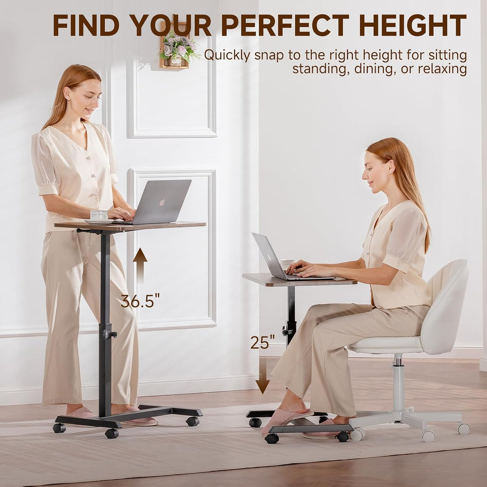 GTPLAYER Small Standing Desk, 24 Inches Foldable Mobile Rolling Laptop PC Tab...