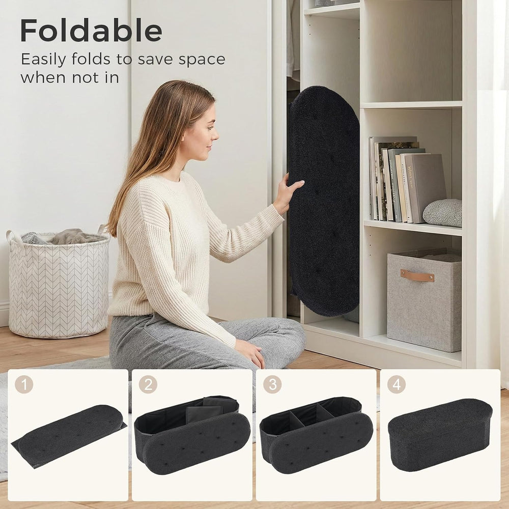 DUMOS 43" Oval Storage Ottoman Bench End of Bed, Black Teddy Fabric