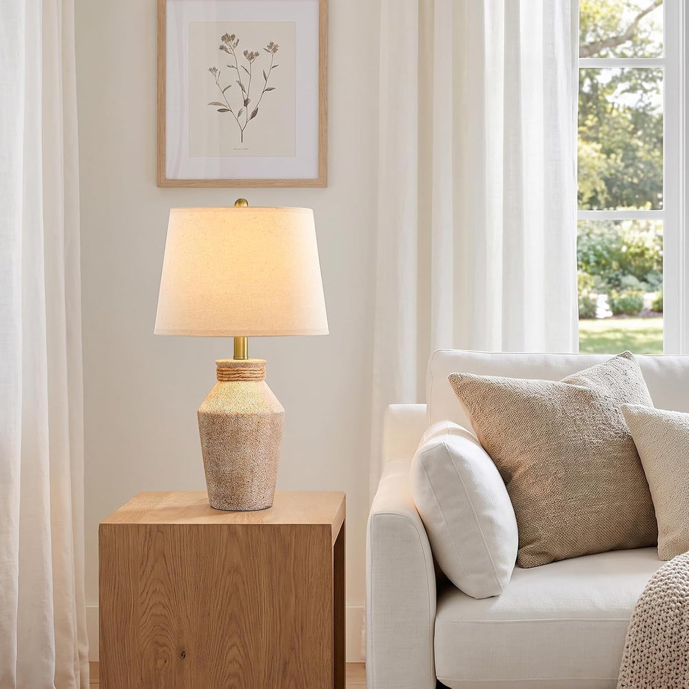 USumkky 22.5" Ceramic Table Lamp Coastal Farmhouse Bedside Lamp Sand Beige