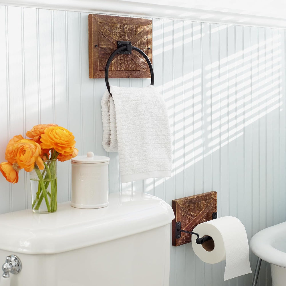 Autumn Alley Rustic Farmhouse Toilet Paper Holder and Towel Ring, Wall Mount,...