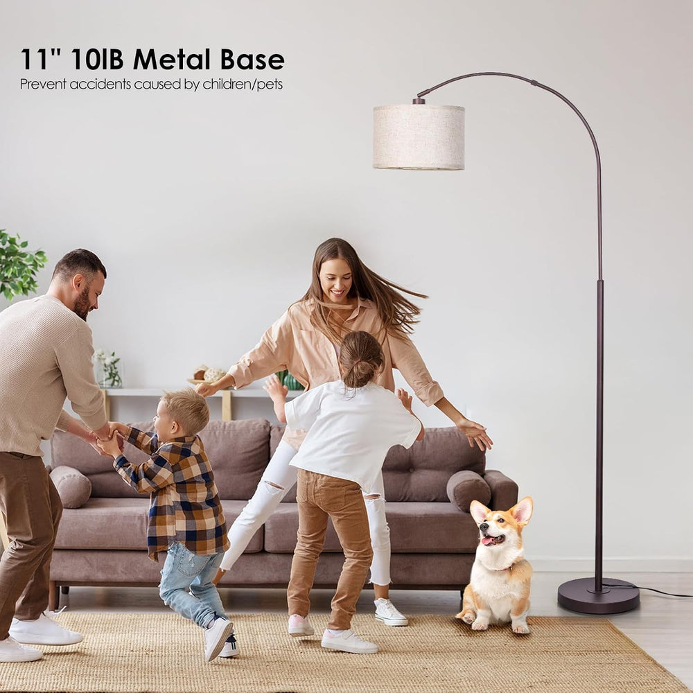 Qingmiao Dimmable Arc Floor Lamp, Remote & Foot Switch, Adjustable Shade