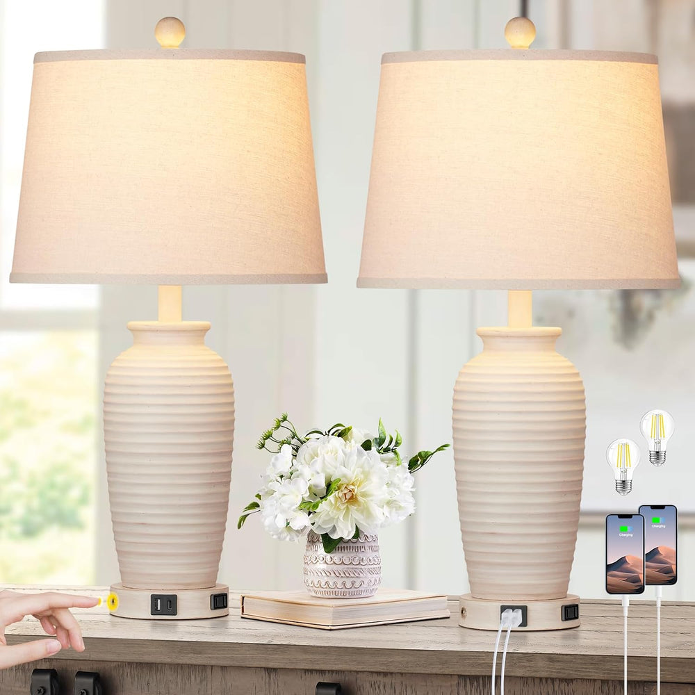 CINSARY 24.3" Farmhouse Jar Table Lamps Set of 2, 3 Way Touch Control Ru...