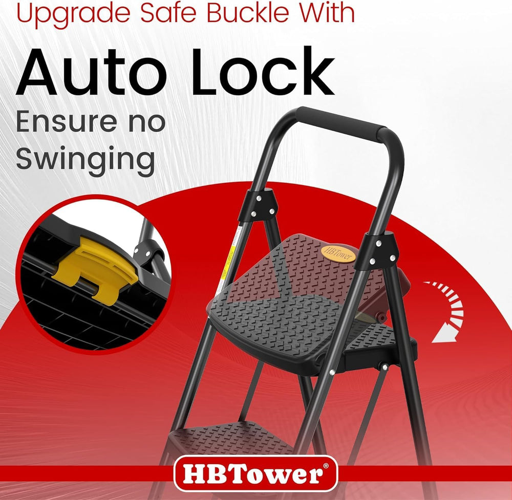 HBTower 3 Step Ladder, Step Stool Foldable with Wide Anti-Slip Pedal