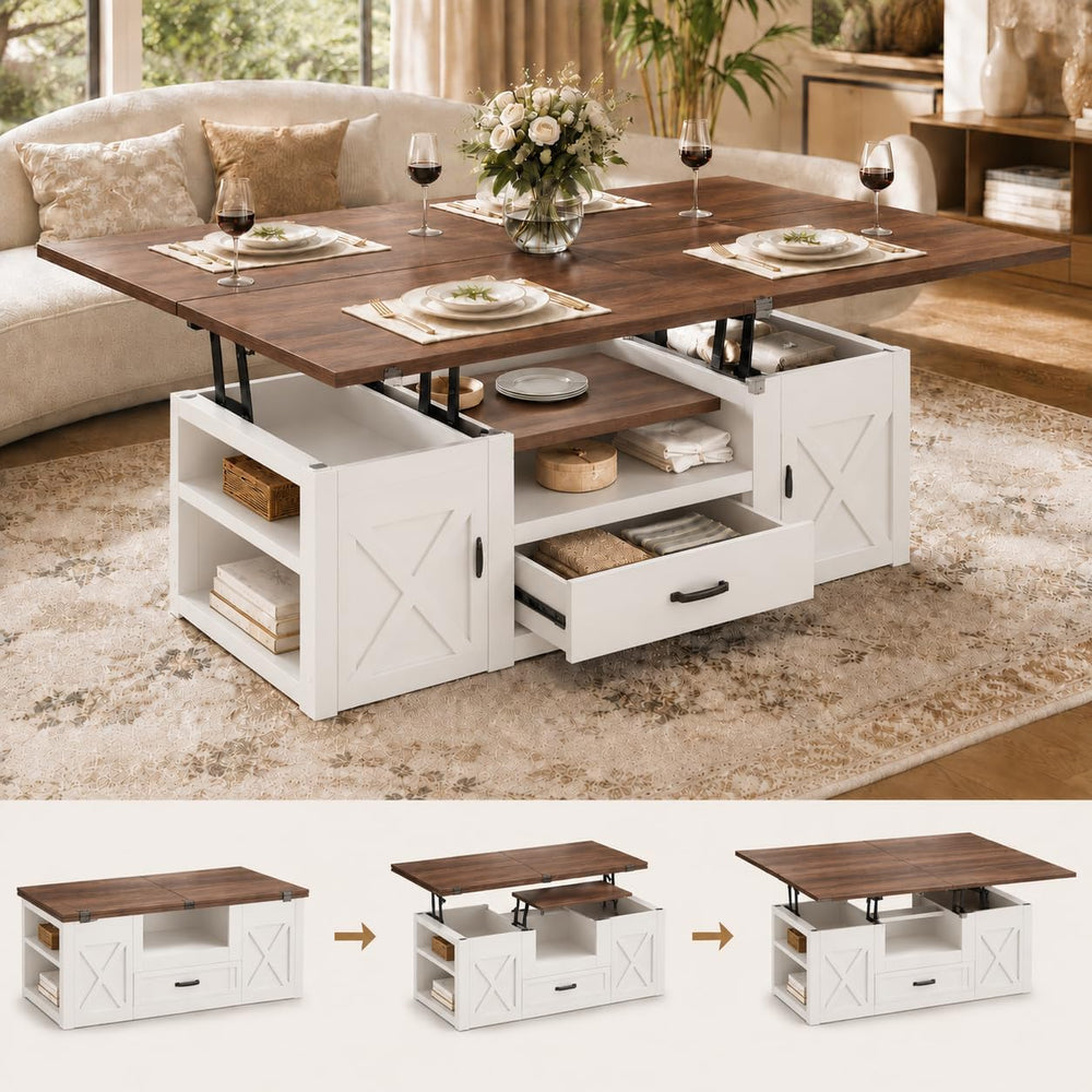 kepptory 40" Lift Top Coffee Table with Storage, Brown&White