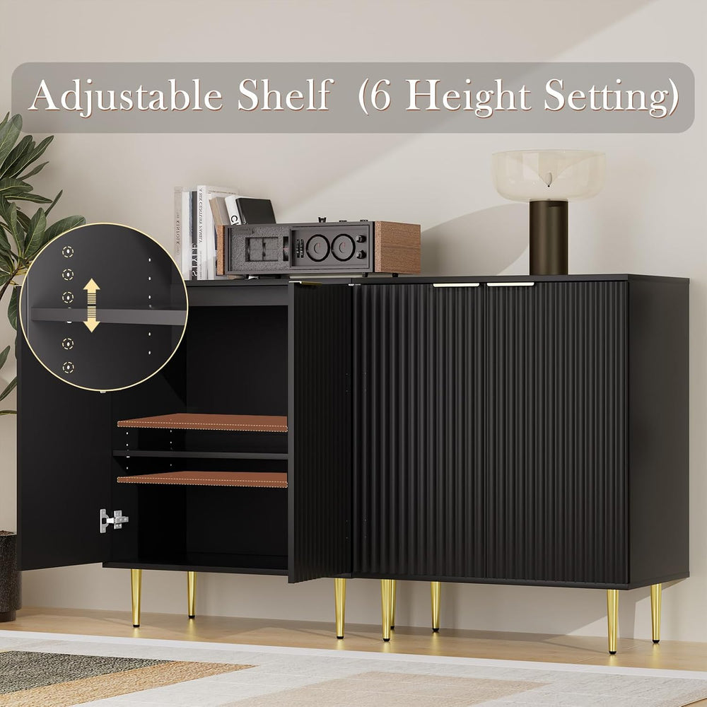 EOYUTLLY Black Fluted Storage Cabinet,Wood Sideboard Buffet Cabinet with Adju...