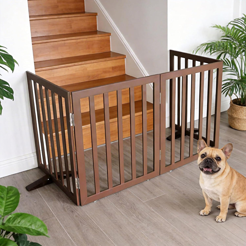 ZJSF Freestanding Indoor Dog Gate for House Foldable Wood Puppy Gate for Door...