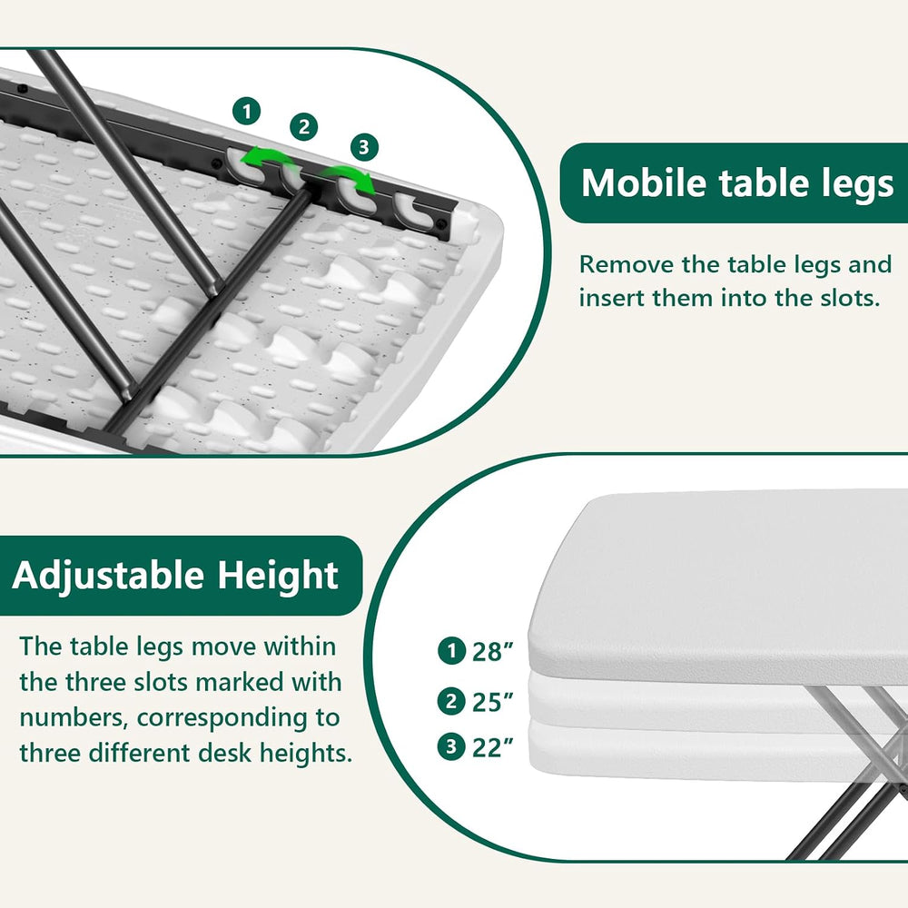 30 Inch Folding Table, Adjustable Height TV Tray for Small Spaces, Heavy Duty...