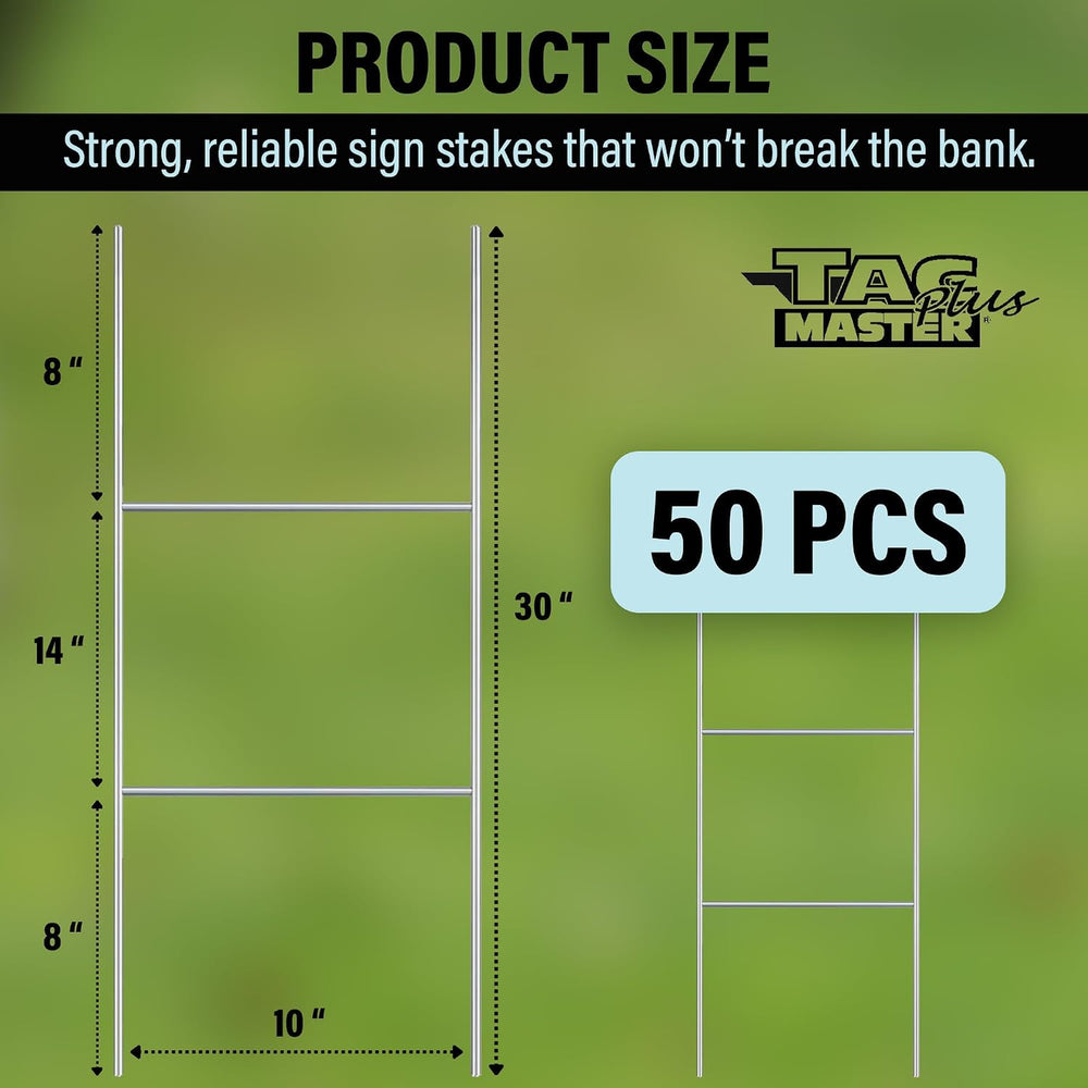 Tacmaster Wire Metal Yard Sign H Stakes, 30"x10", 50 Pack