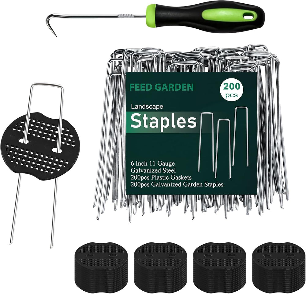 FEED GARDEN Landscape Staples 6 Inch 200 Pack Kit, Heavy Duty 11 Gauge Hot-Di...