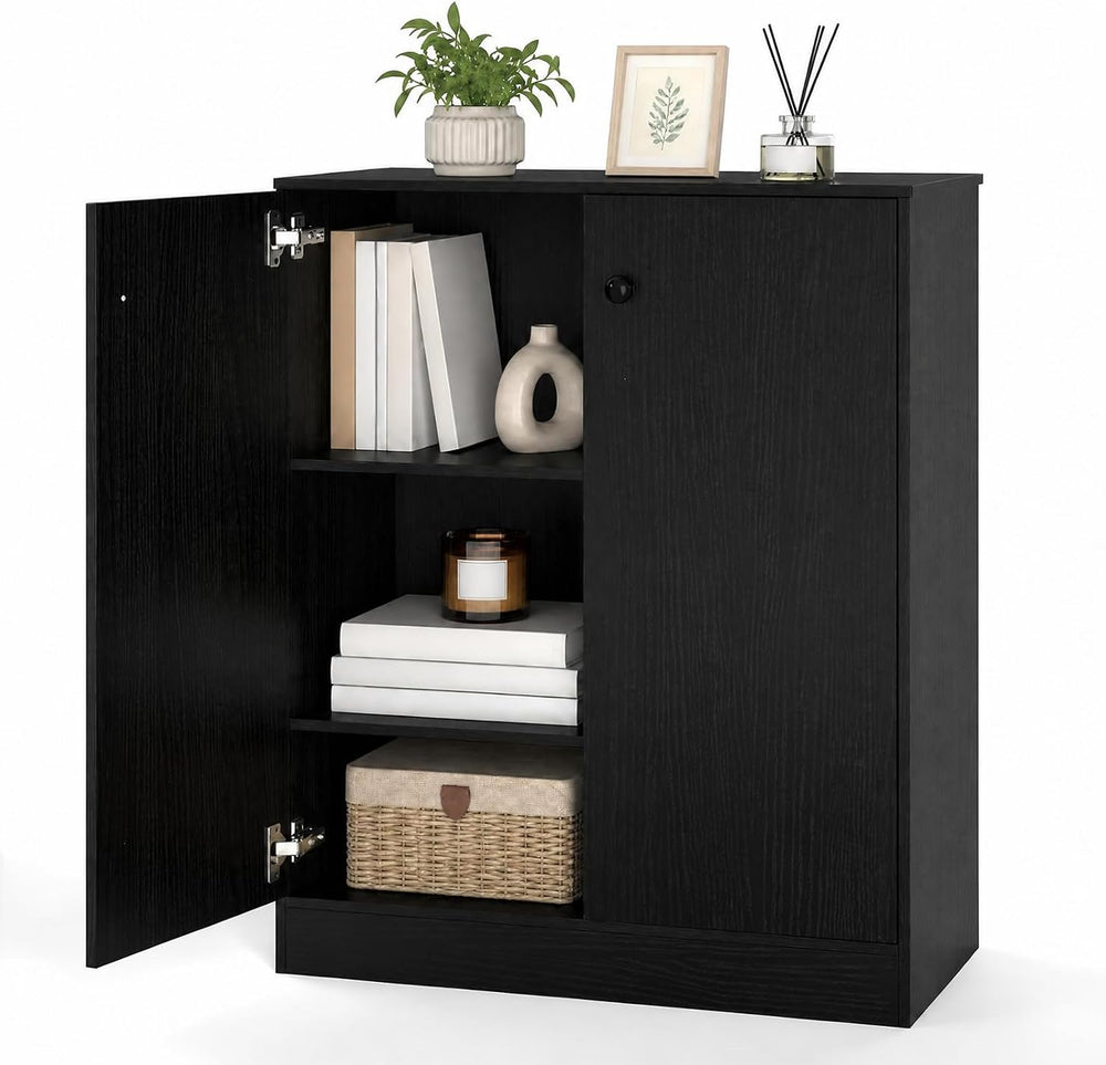 LOKO Freestanding 2-Door Storage Cabinet, Modern Floor Cabinet (Black)