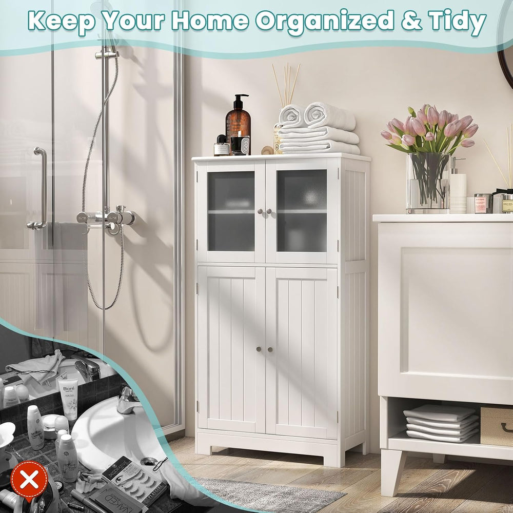 MAT EXPERT Bathroom Cabinet Storage w/Frosted Tempered Glass Doors & 3 Le...