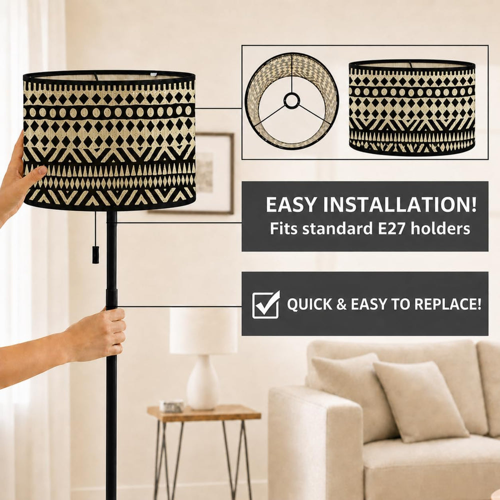 Bamboo Lamp Shade, Wabi-Retro lamp shade, Hand-Woven Drum Light Cover for E27...
