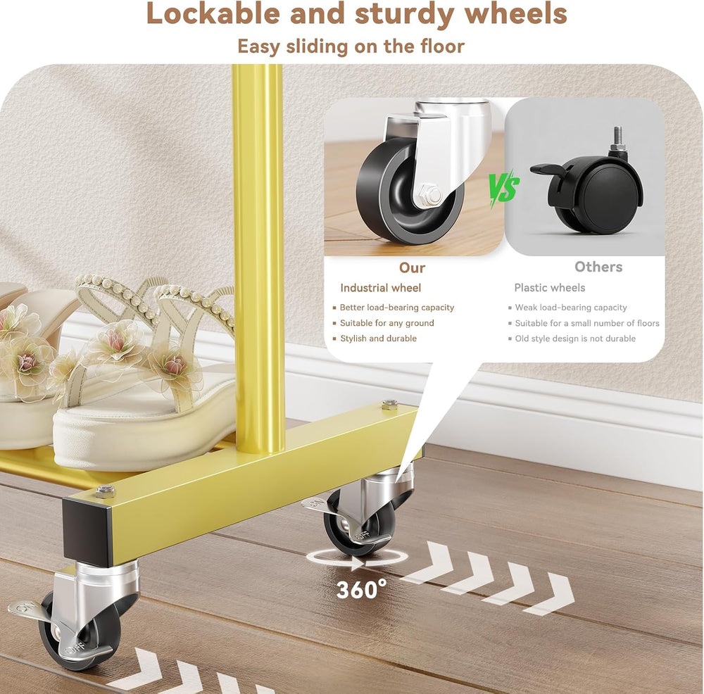 Standard Clothes Rack, Rolling 60“L Clothing Garment Rack with Wheels for Han...