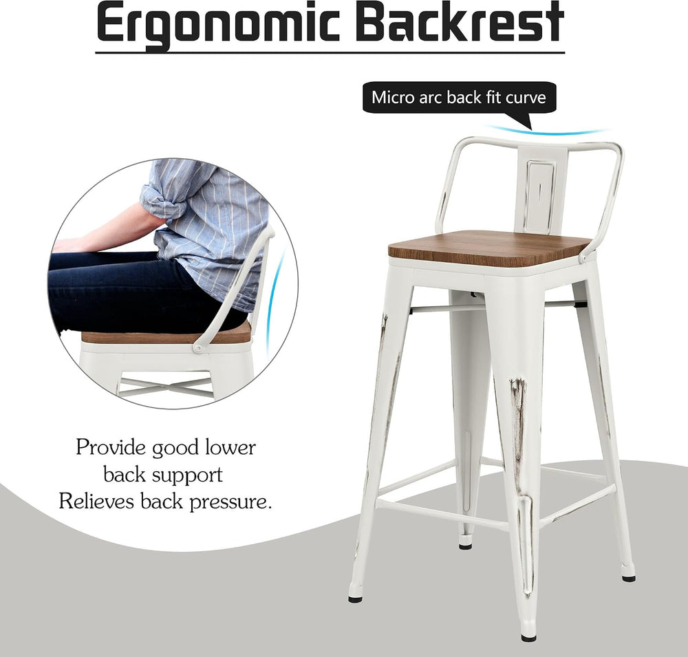 30" Barstools Set of 4 Counter Height Bar Stools Chair-Distressed White