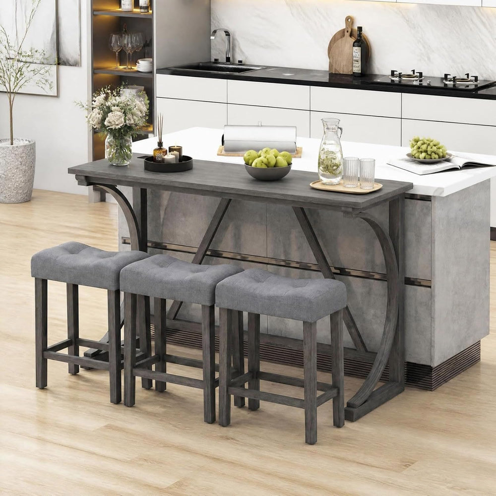 GIANTEX 4-Piece Counter Height Bar Table Set with Power Outlet, Grey