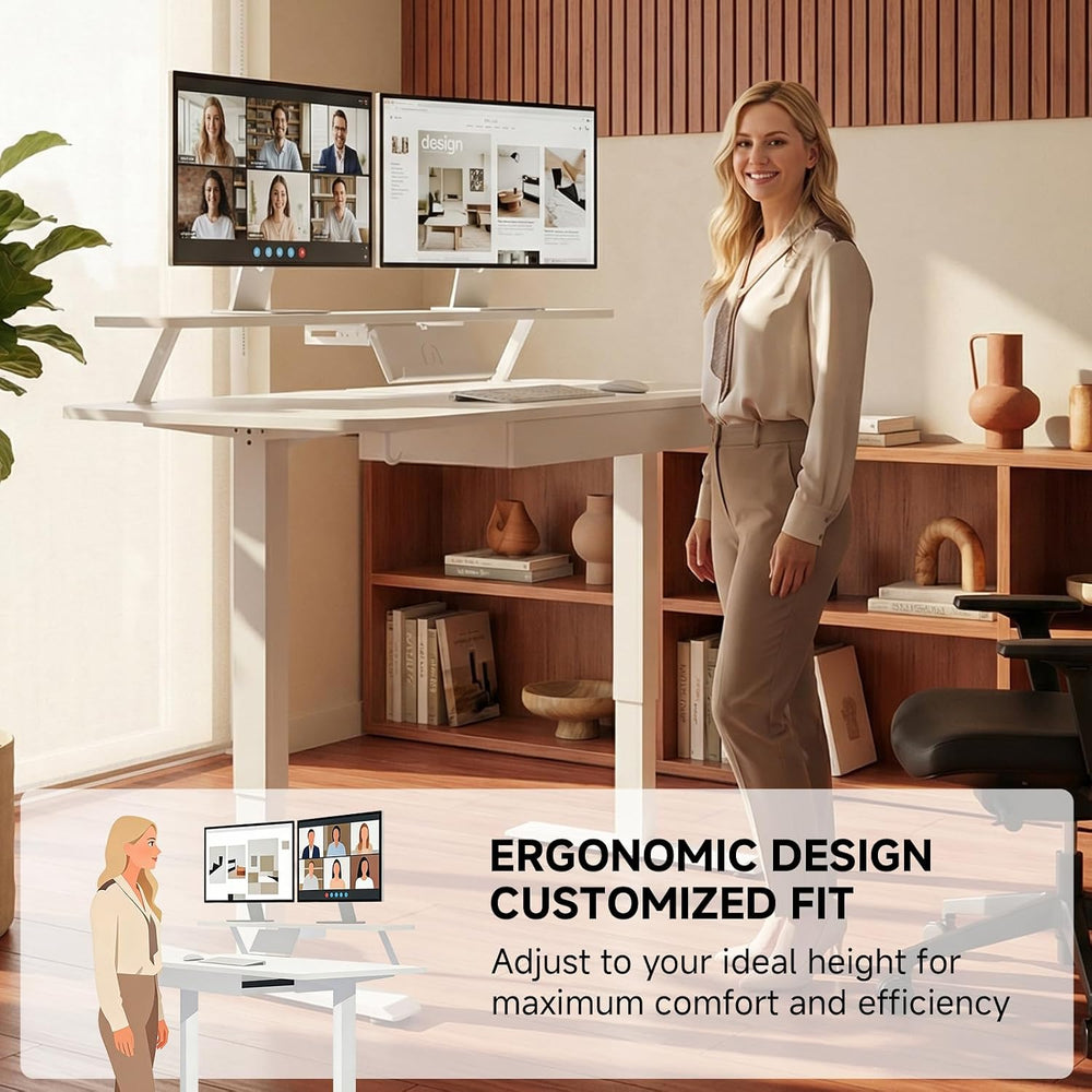 COMHOMA Electric Standing Desk with Drawers, 48 x 24'' Sit Stand up D...