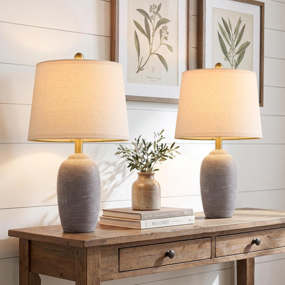 USumkky 21" Vintage Ceramic Table Lamps Set of 2 for Bedroom Rustic Gray