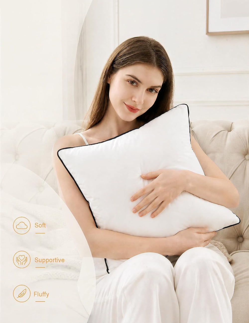 TOPGREEN Organic Feathers Down Pillow Insert 18x18, Pack of 2