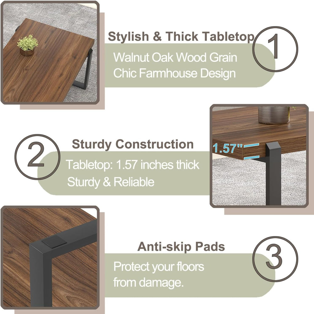 FOLUBAN Modern Coffee Table, Rustic Wood and Metal Center Table, Industrial R...