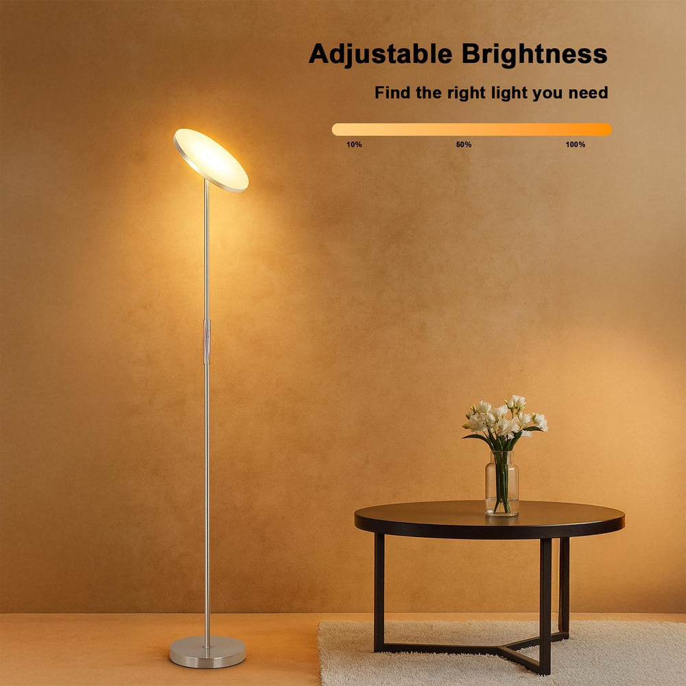 JOOFO LED Torchiere Floor Lamp with Remote, Stepless Dimmable Brush Nickel
