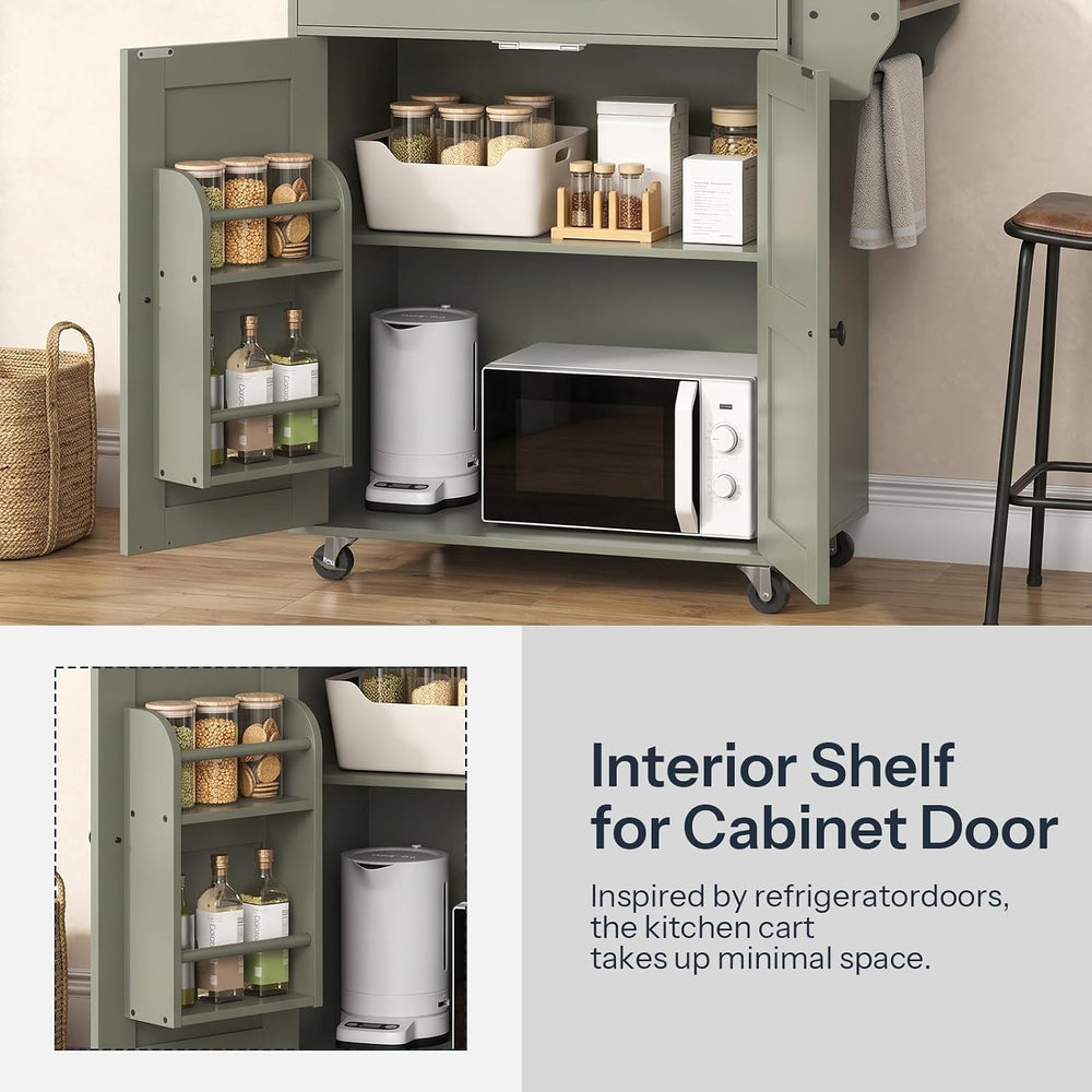HOOBRO Kitchen Island with Power Outlet, Rolling Kitchen Island with Large Wo...