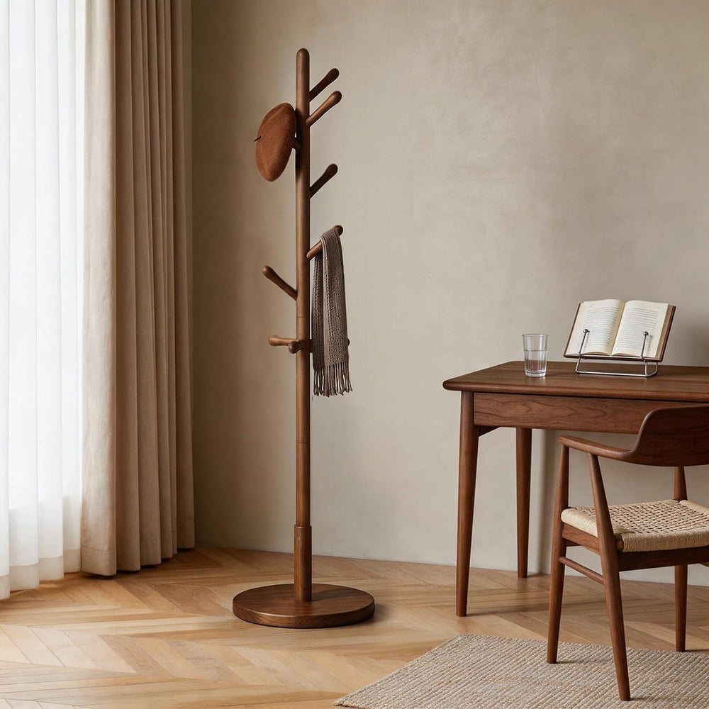 Solid Wood Coat Rack Freestanding with 9 Hooks - Wooden Coat Rack Stand for E...