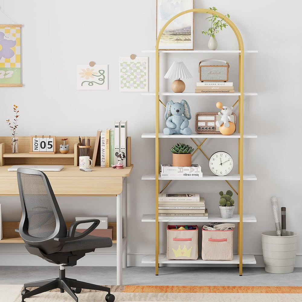 Arbuxzuy 6 Tier Bookshelf, 83" Tall Arched Bookcase, Tall Book Shelf wit...