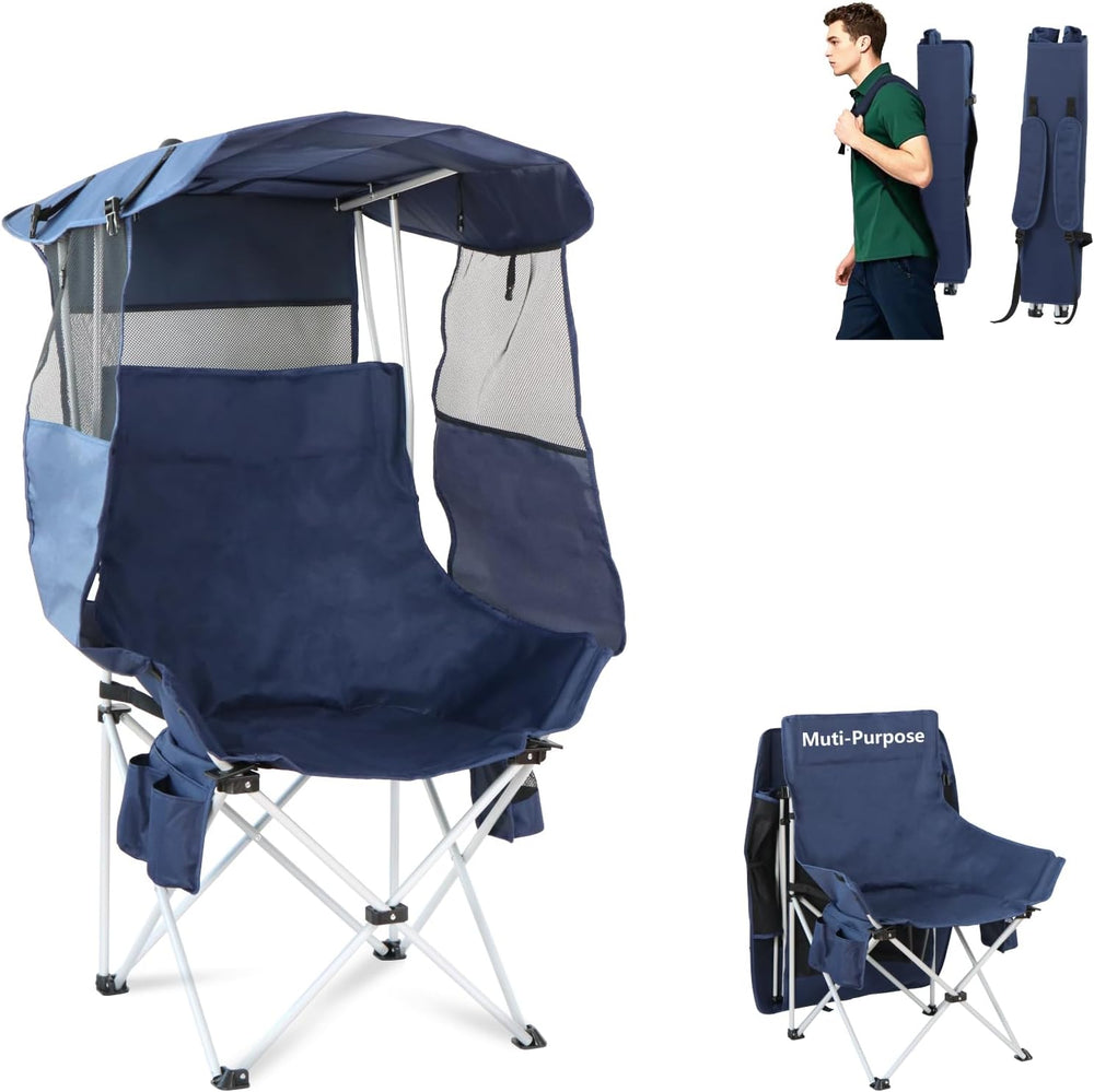 Folding Camping Chairs Canopy Outdoor: Sports Portable Beach Chair with Canop...
