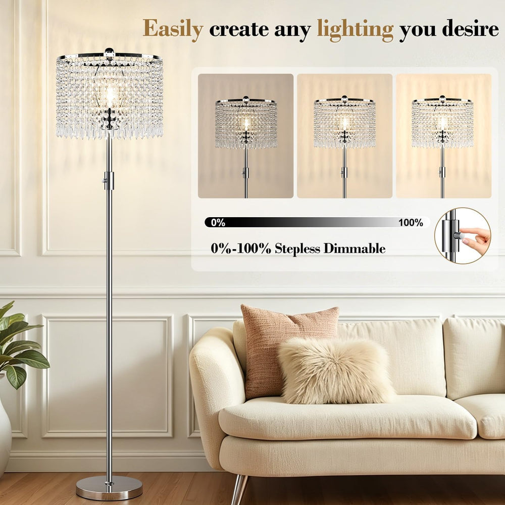 Dimmable Crystal Floor Lamp with Knob Switch,Chandelier-Style Crystal Shade