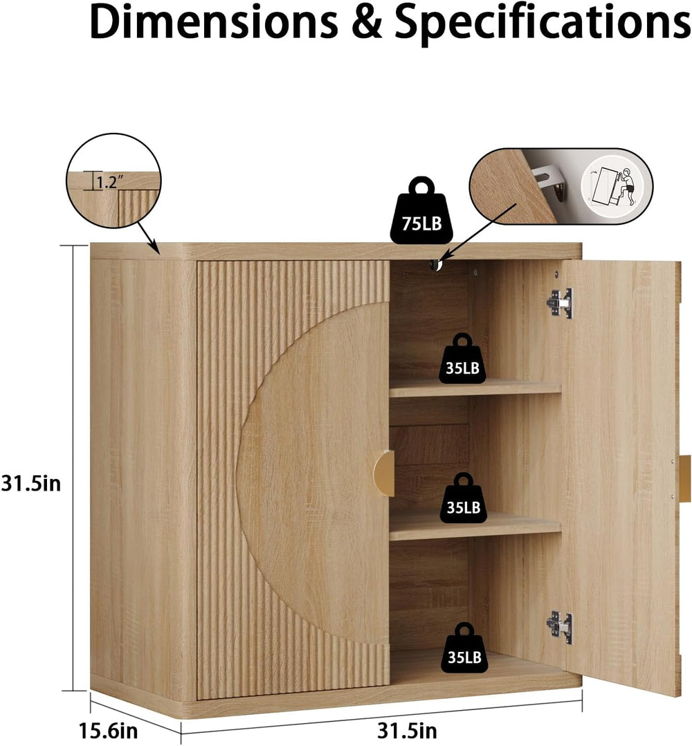31.5" Fluted Sideboard Cabinet with Shelves & Soft-Close Doors(1,Lig...
