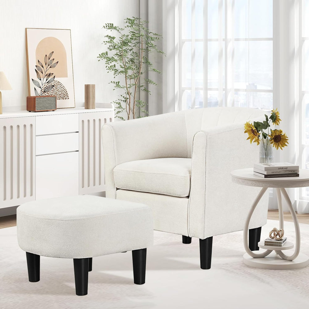 KOMFOTT Accent Chair with Ottoman, Upholstered Teddy Velvet Barrel Chair with...