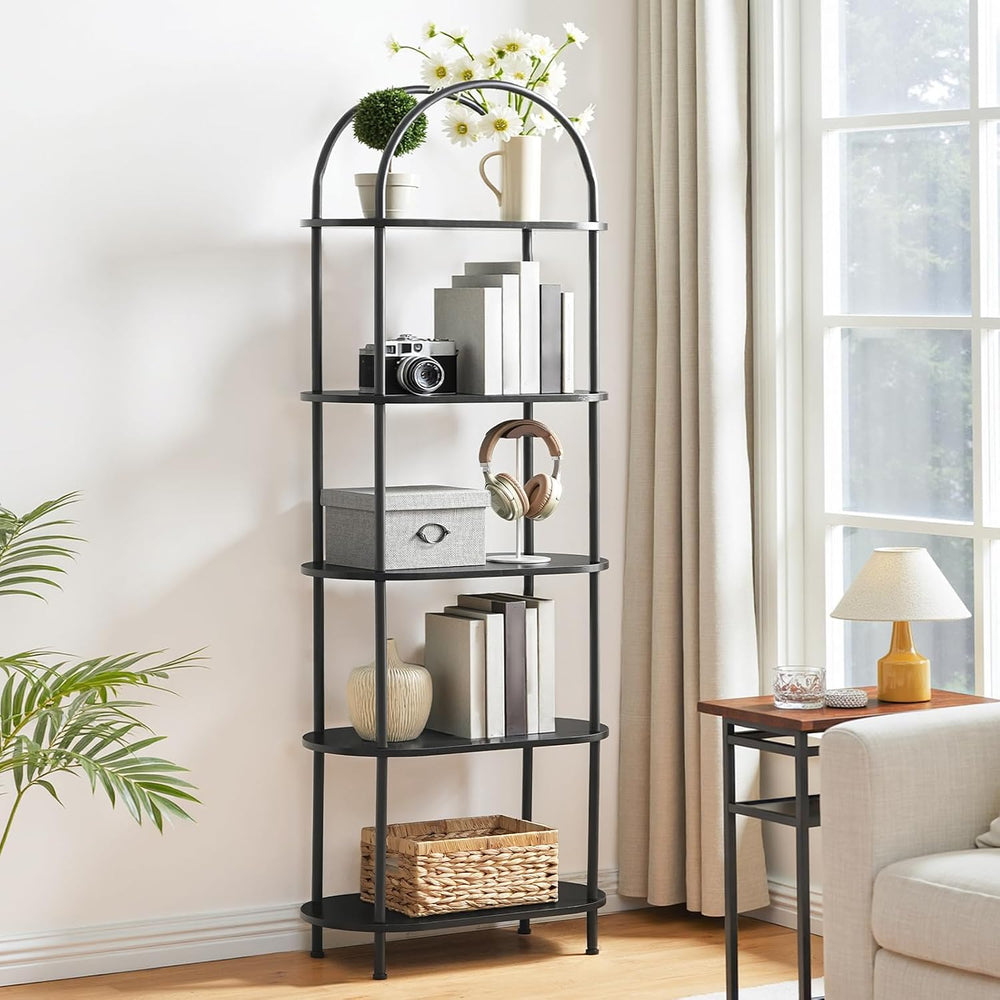 HOOBRO 5 Tier Open Bookshelf, Industrial Arched Bookcase Display Shelf Rack, ...