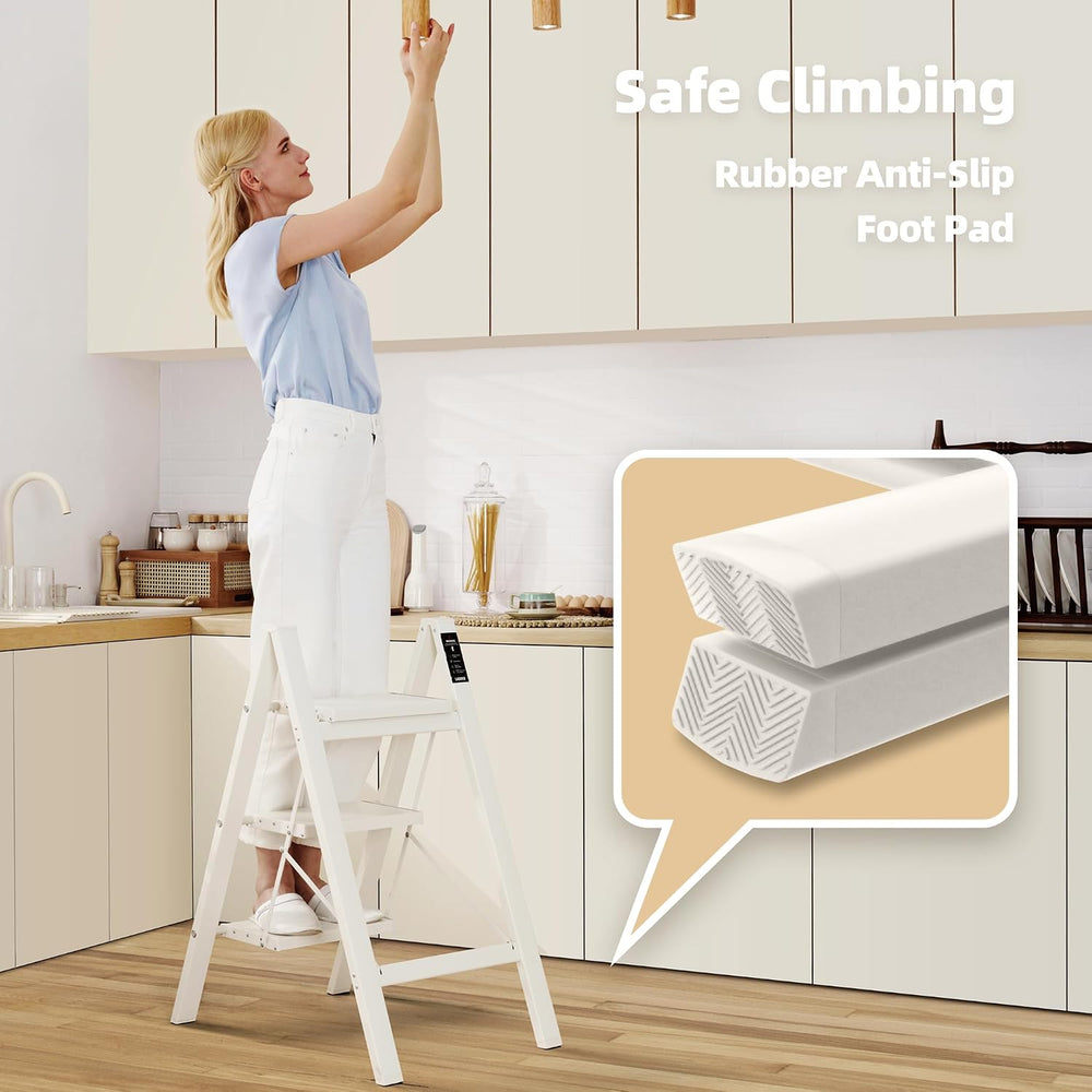 HillhutApex Aluminum Step Stool Foldable,3 Step Ladder (White)