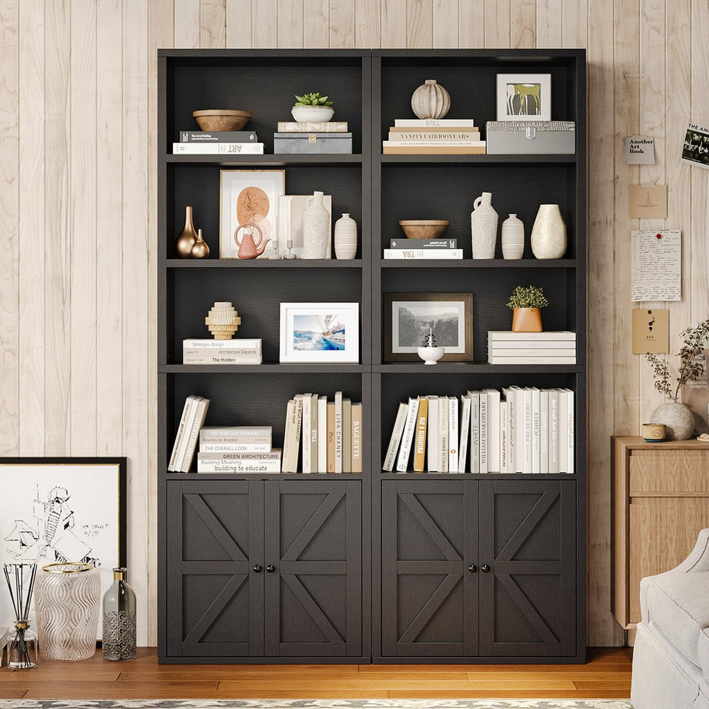 MXV Bookshelf Bookcase with Doors, 6 Tier 71" Tall Wooden Storage Shelve...