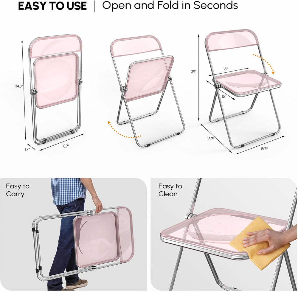 VINGLI Acrylic Folding Chairs 2 Pack, Clear Chair Foldable and Stackable, Pla...