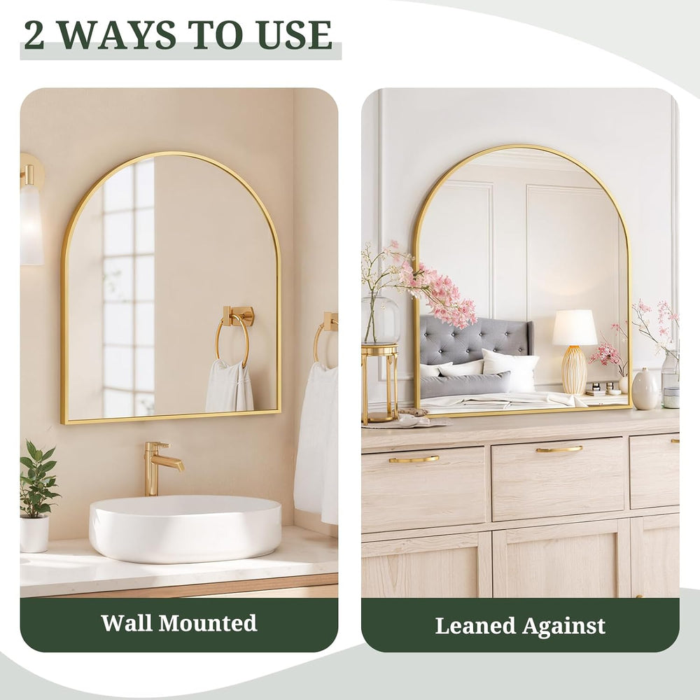 Arched Wall Mirror 32x31 Inch Gold Bathroom Vanity Mirror with Metal Frame