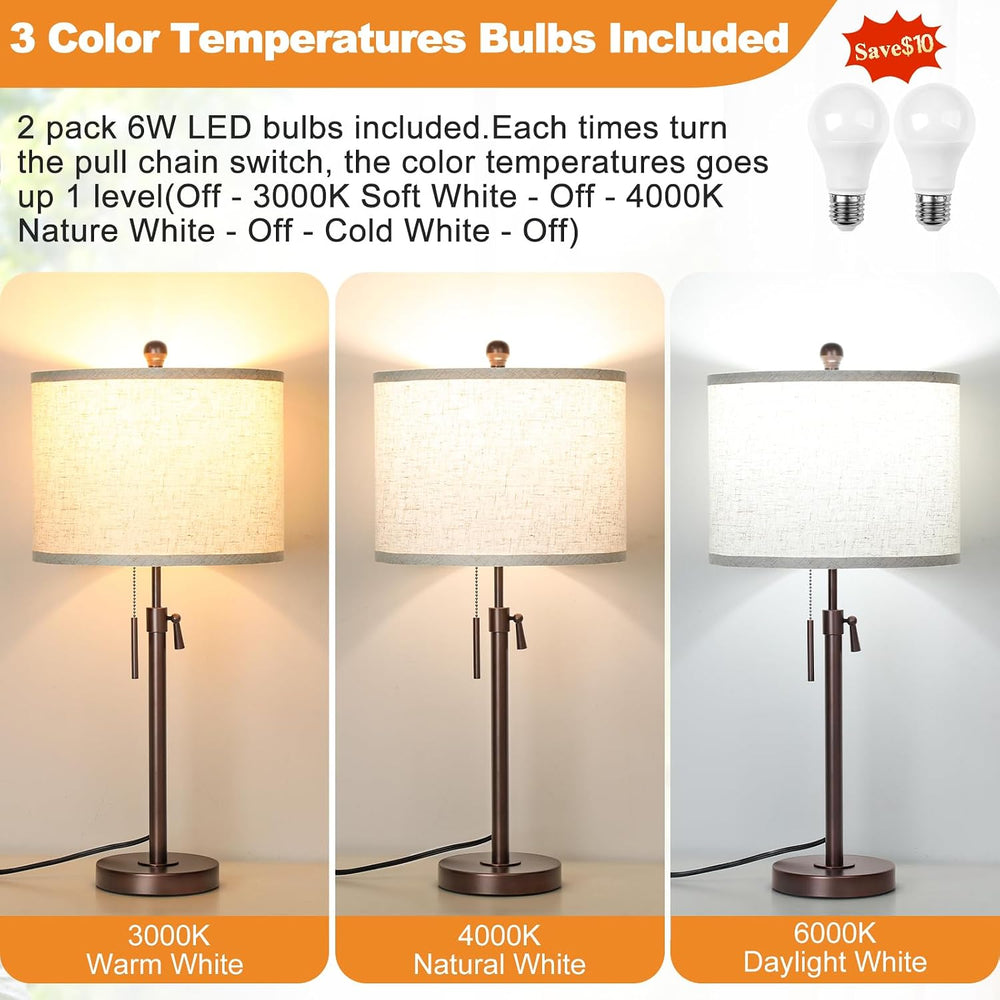 Qingmiao Table Lamps Set of 2, 22" to 30" Adjustable Nightstand Lam...