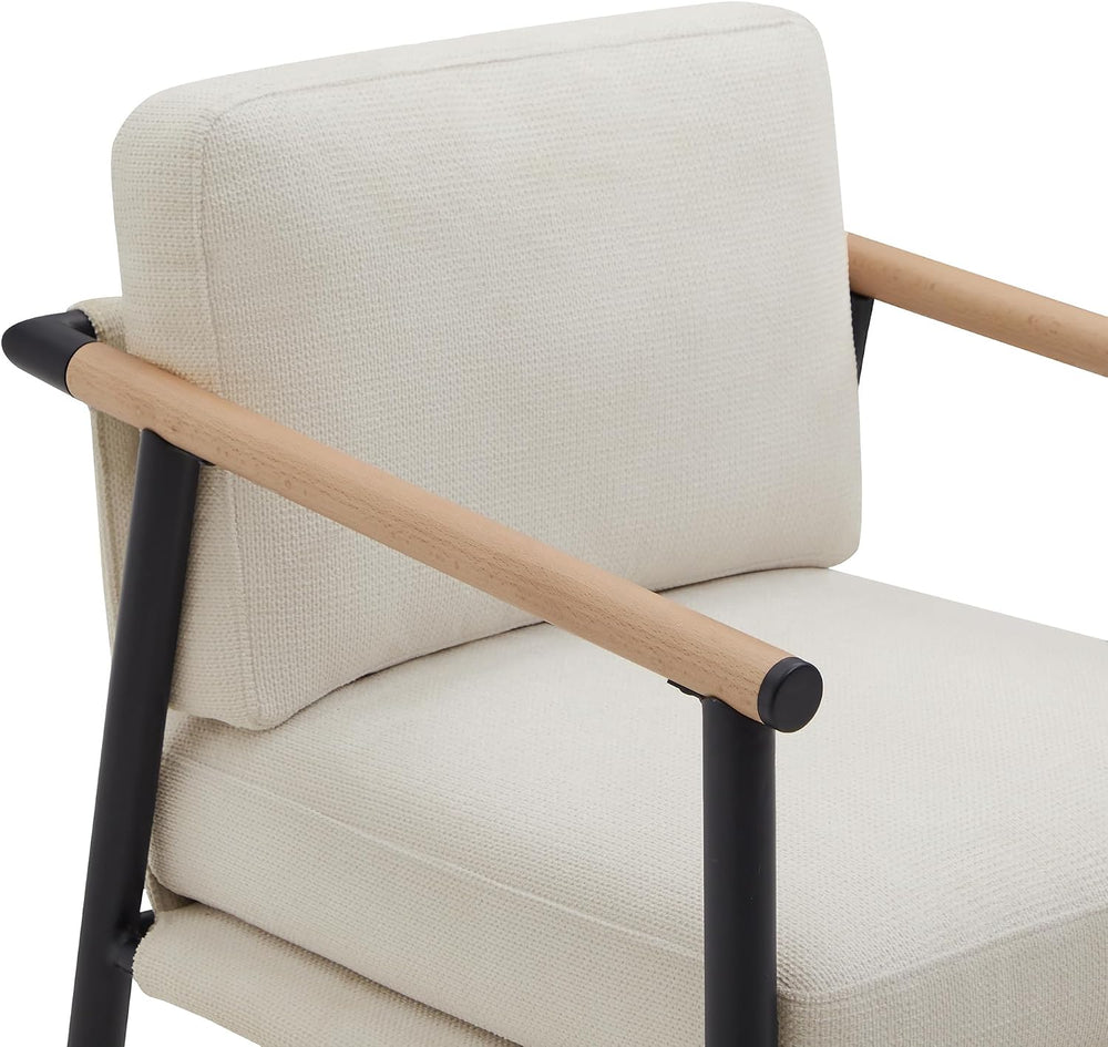 Watson & Whitely Mid Century Modern Barstools Set of 2, Fabric in Beige