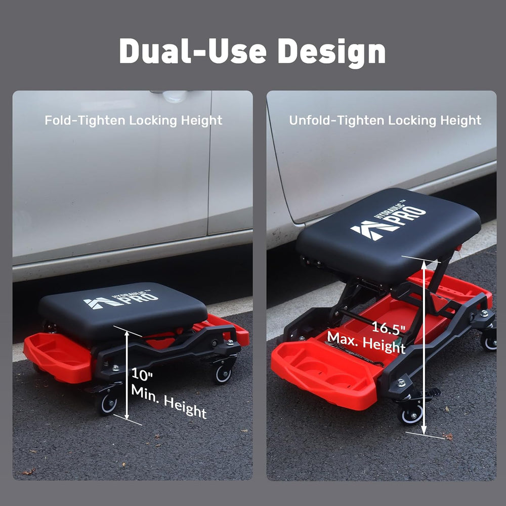 Rolling Creeper Seat, 300 LBS Garage Stool with 4 Locking Wheels