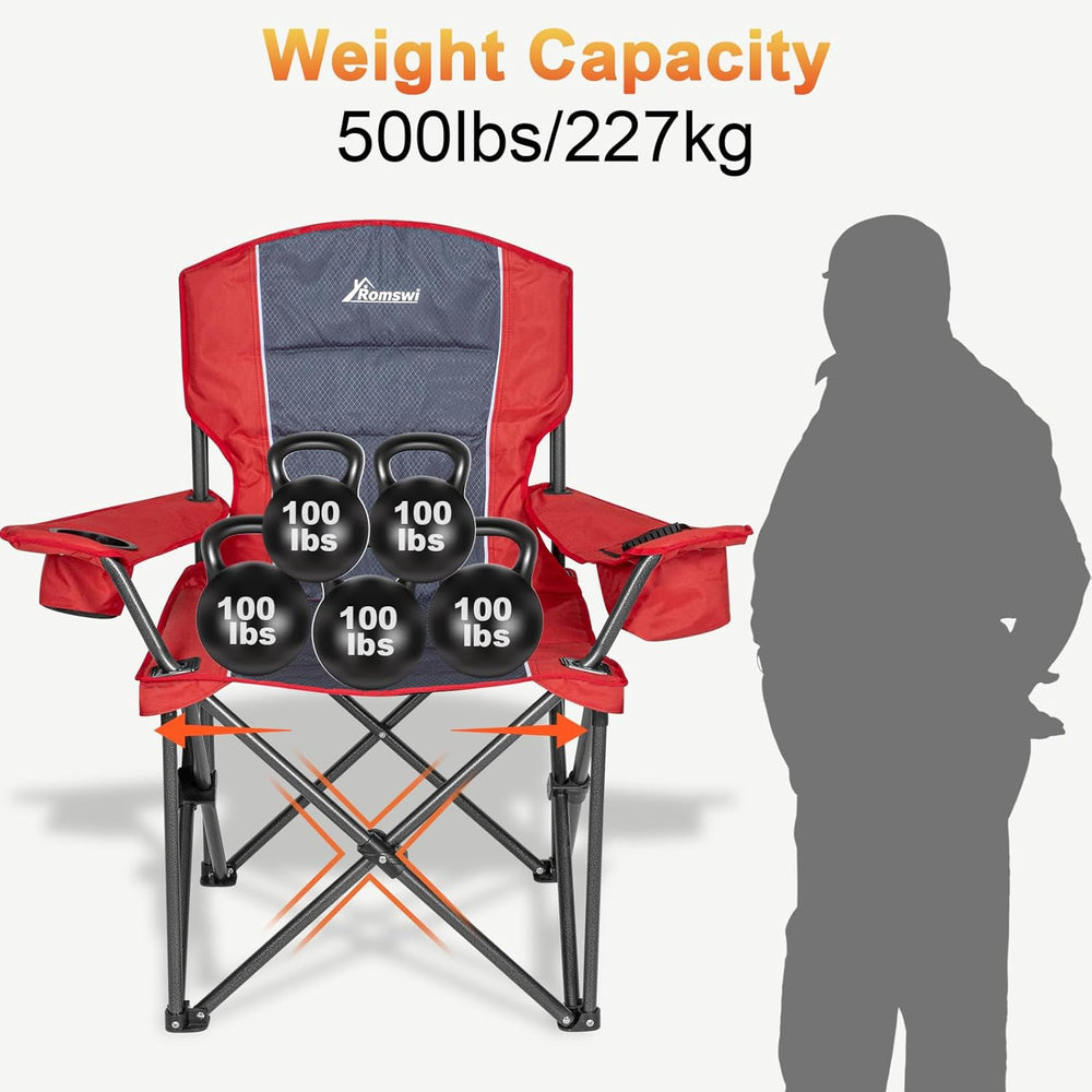 Romswi Oversized Camping Chairs,Heavy Duty Support 500 LBS,Padded Back & ...