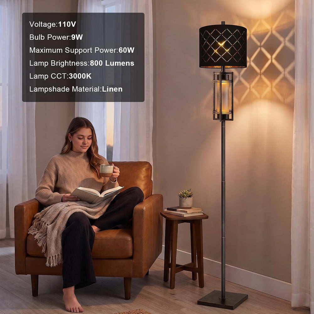 74'' Floor Lamp with Nightlight, Modern Black Tall Standing Lamp,Meta...