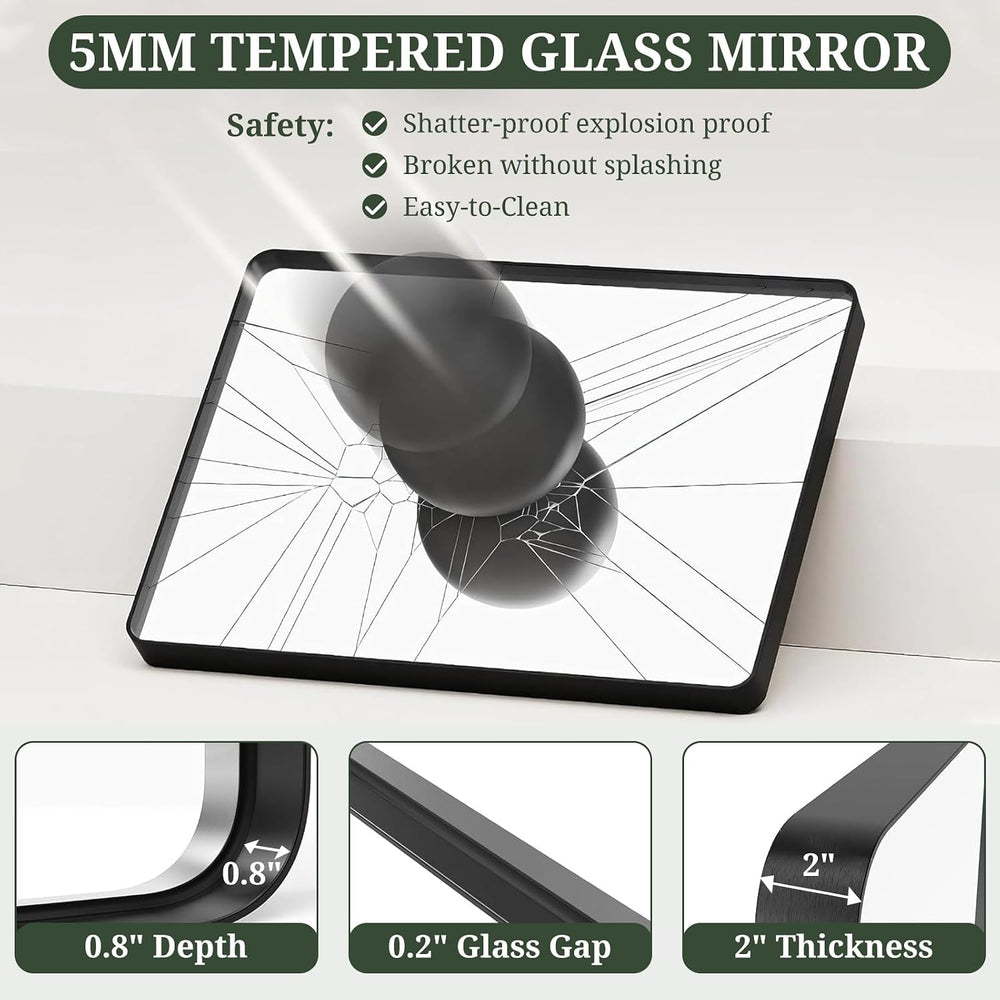 Bathroom Mirror 40x30 Inch Black Metal Frame Rectangle Vanity Mirror