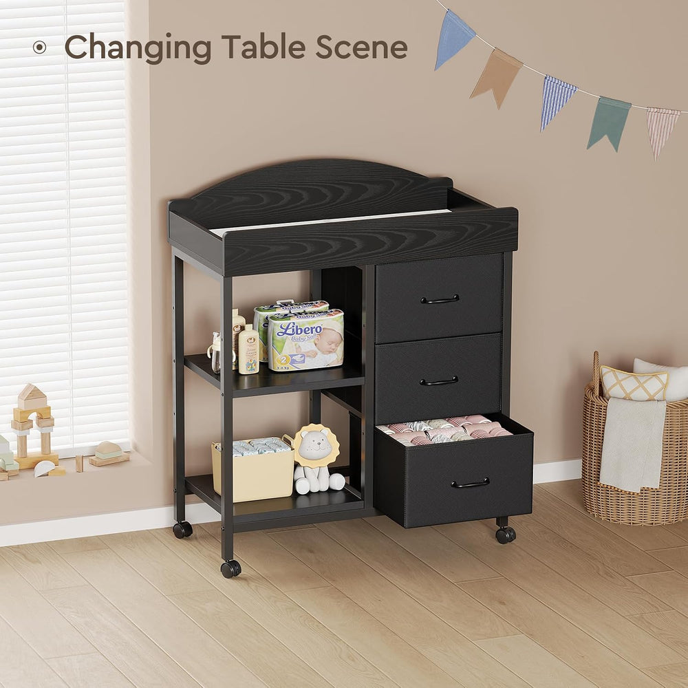 Yetom Changing Table, 3 Drawers&2 Shelves, Changing Table Dresser, Black